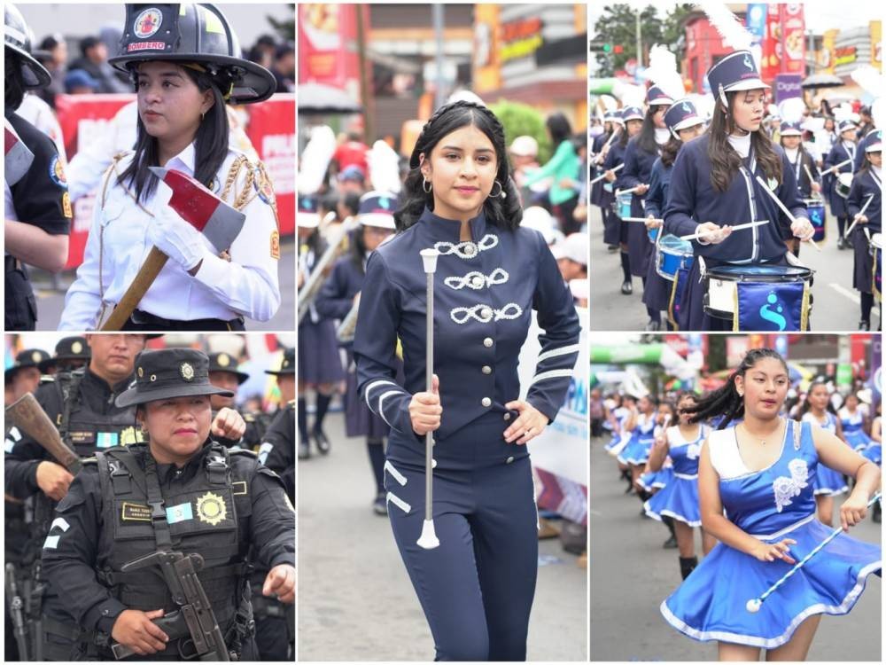 El tradicional Desfile Cívico Escolar del Nivel Medio en la Ciudad de Guatemala,en conmemoración del 205.° aniversario de la Independencia Nacional