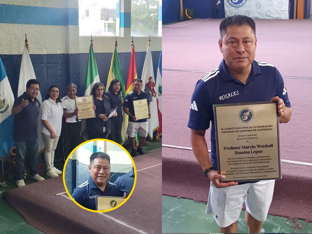 Entrenador quetzalteco homenajeado por 32 años de trayectoria en el desarrollo de la gimnasia 