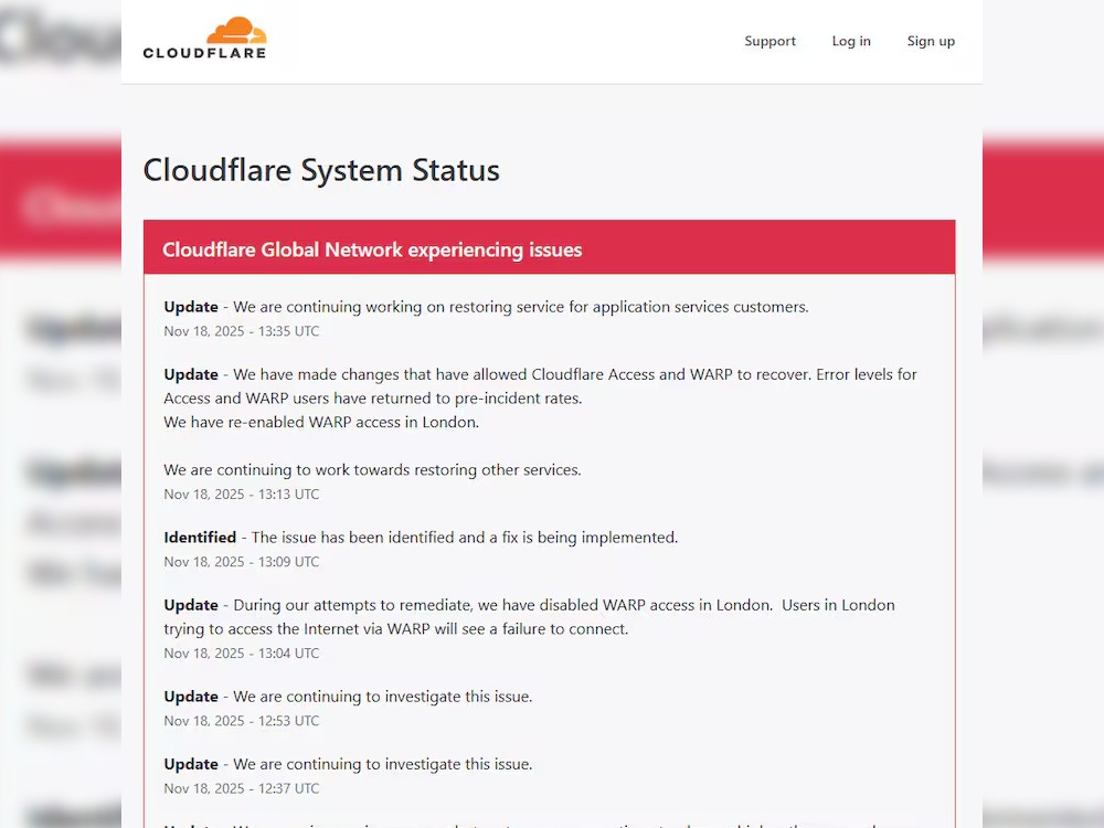 Falla global en Cloudflare provoca caída masiva de servicios en Internet