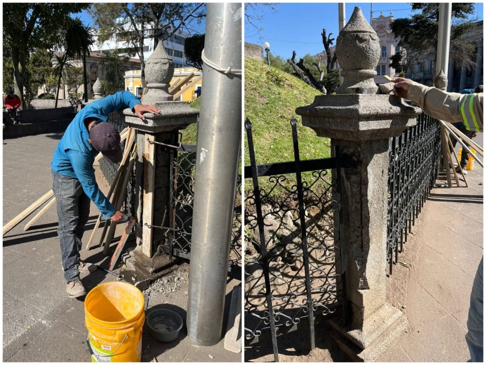 Inician trabajos de remozamiento en columnas del Monumento a Justo Rufino Barrios